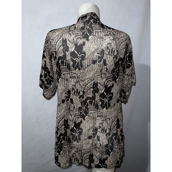 CHICO'S travelers Top Sz M (1) Brown Floral Mesh Open Knit Lightweight Cardigan - Picture 5 of 6